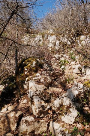 Sentier escarpé pour passer au-dessus des falaises.