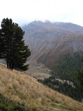 Montée à l’épaule. Au fond, l’aiguille de Scolette.