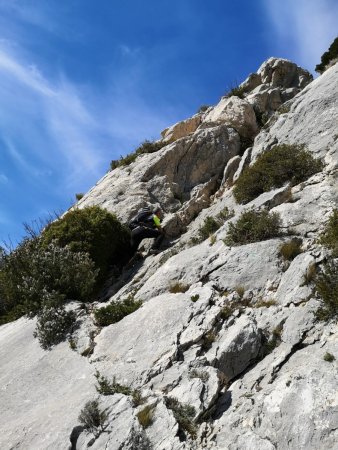 Grimpée d’un long couloir rocheux (sentier vert «Forcioli»)