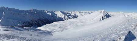 Panorama et descente versant SO du Queyron.