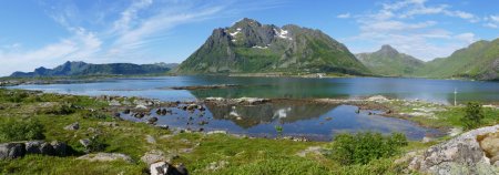 En cours de route pour venir au départ, face aux sommets de la côte Ouest de Vestvågøya.