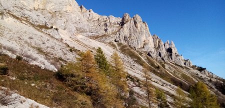 Le Pas de l’Œille et les Aiguilles ou Sultanes après avoir dépassé la Baraque des Clos.