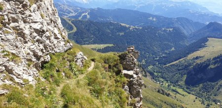 Le sentier contournant une pointe rocheuse