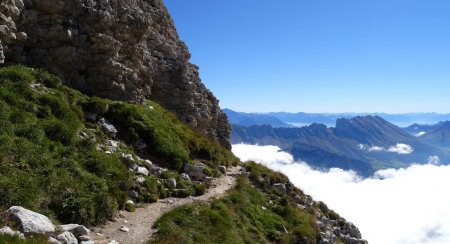 La Vire de la Cravate qui traverse la haute face Sud.