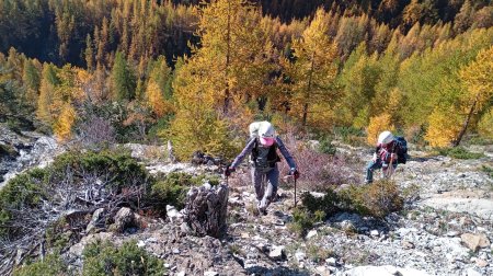 Montée sur la large croupe dirigée vers la crête sud des Costes de Sangraures