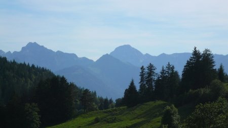 Vue sur les Bauges : Arcalod, Vélan et Trélod.