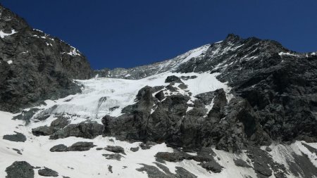 Remontée de la raide moraine.