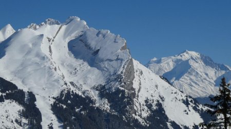 Aiguille et combe de Borderan, Pointe des Aravis et Mont Blanc.