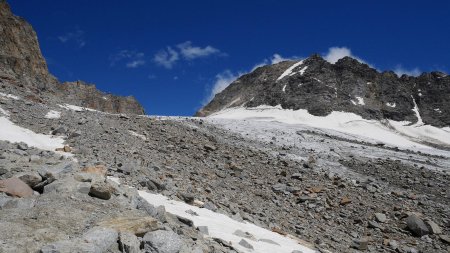 Sur les moraines, à l’aval du glacier.