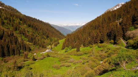 En montée dans le vallon de Mercuel, vue arrière.