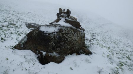 Ce cairn est bien visible sur son promontoire de taille.