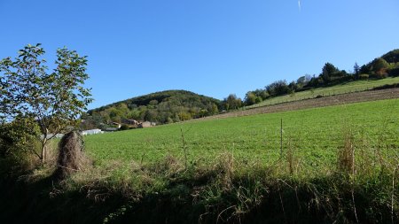 Hameau de la Barge à gauche de la photo, par lequel nous allons passer.