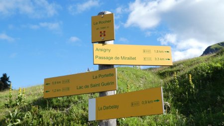 Panneau le Rocher en bordure de route (direction Passage de Miraillet)