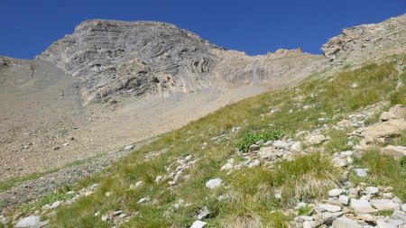 Montée herbeuse très raide, en direction du Pas de David