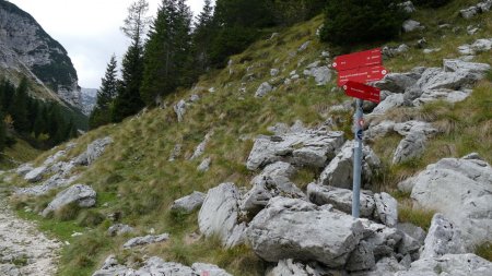 On laisse partir sur la gauche le sentier conduisant au refuge Dom Na Komni.