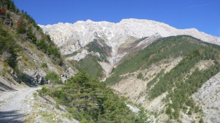 Montée vers la face rocheuse de la montagne de Faraut