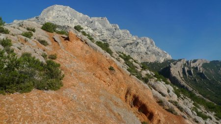 Marne rouge. Le sentier passe au petit col, au fond à droite.