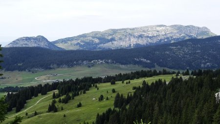 Du col, vue sur le plateau des Glières et les montagnes des Frêtes et de Sous-Dîne.