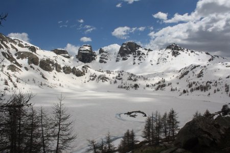 Le lac tout blanc et la petite île