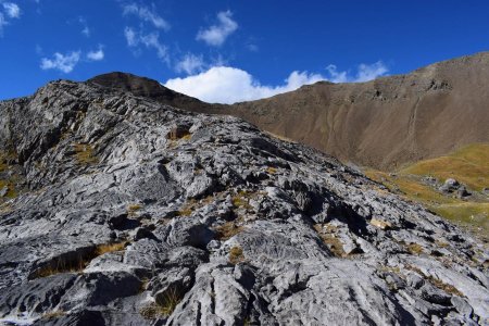 En bas de la croupe calcaire.