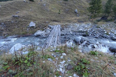 La passerelle sur le torrent.