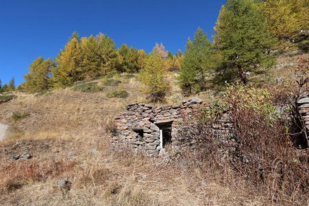 Une ruine avec les mélèzes d’automne.