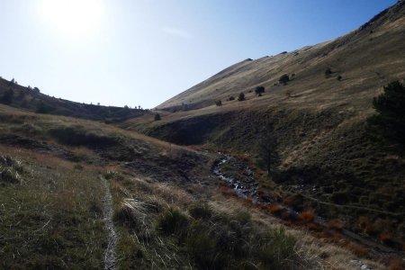 On traverse le ruisseau et on suit les traces des moutons.