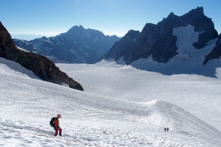 Descente : le glacier Blanc qu’il nous reste à descendre.