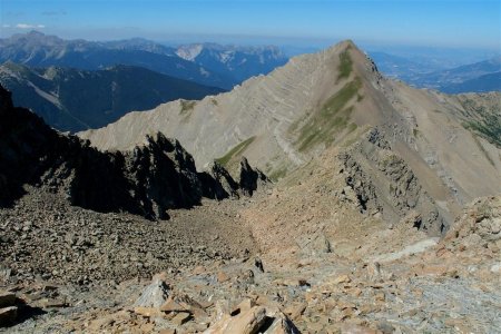 Le couloir que l’on vient de remonter et le Pic Saint-André