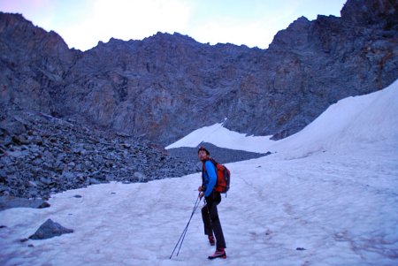 Les névés du glacier Jean Gauthier, à 5h du matin