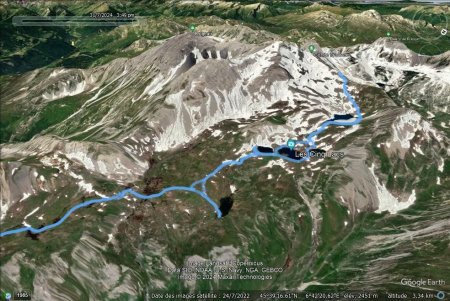 Une partie de l’itinéraire en AR par gps Garmin sur Google Earth