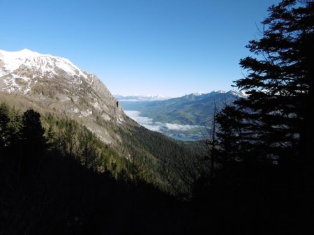 De la piste forestière : le Pic de Morgon et la vallée.