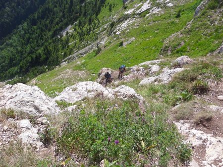 Dans les gradins entre les deux vires.