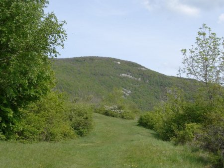 Montée au rocher de Léaz, avec le Vuache au fond.