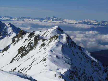 La crête Dent de Bédina, Jas des Lièvres. Au fond le Vercors.