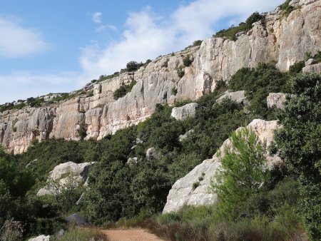 Un long cheminement sous les falaises.