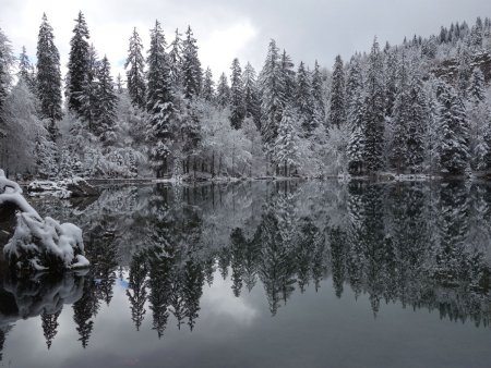 Le lac Vert sous la première neige.