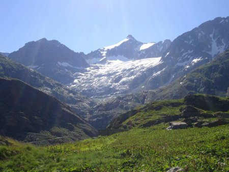 Le glacier de l’Aouille vu de Plan Petit Giétro.