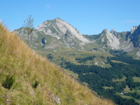 Regard en arrière sur le Charvin, l’aup de Marlens, le Cul d’Ugine et les aiguilles du Mont.