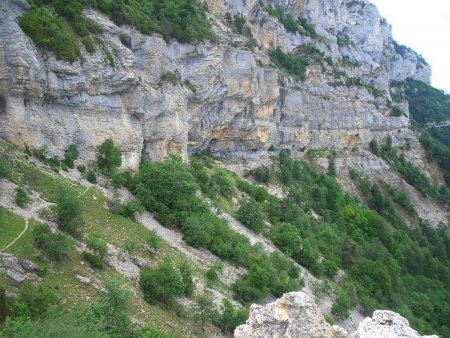 Derrière nous, l’itinéraire sous les falaises