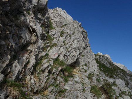 Traversée verticale sur quelques pas, heureusement pourvue de bonnes prises.