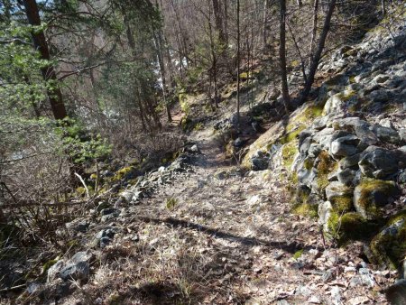 Vue retro sur la première rampe du sentier.