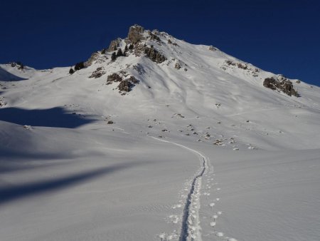 On monte sur la trace traversant l’immaculé...