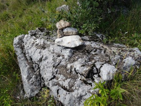 Le cairn repère : il faut tourner à droite ici.