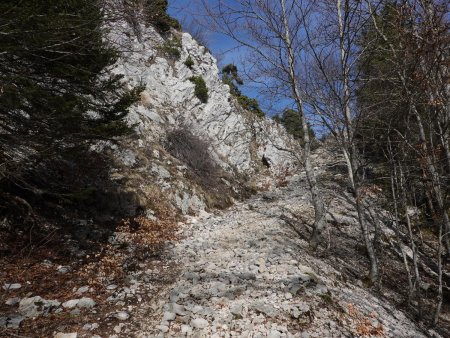 On quitte le chemin juste avant le dernier verrou défendant la cuvette de la Velouse.