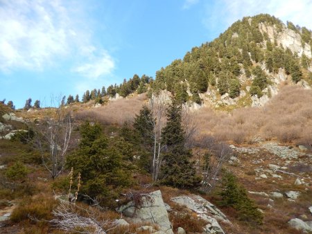 au retour, le sentier sous les Rochers de la Fornaise