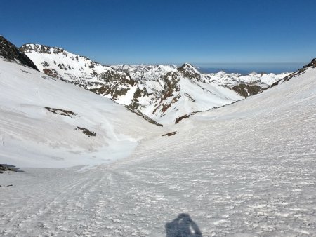 Regard arrière dans la montée au col du Riufret.