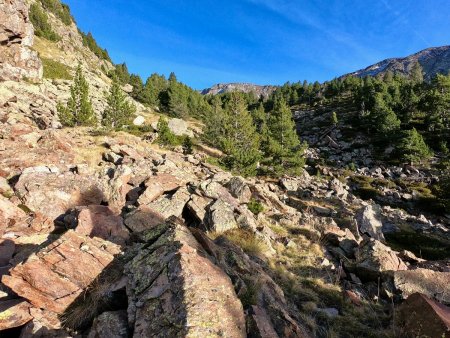 Retour dans le vallon avant la cabane de Coma Joan.