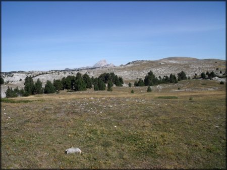 Regard au nord au-delà de la Tête Chevalière le Grand Veymont pointe sa cime.