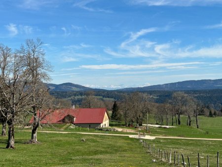 La Ferme des Miroirs et la trouée de Sainte-Croix, en direction des Alpes suisses